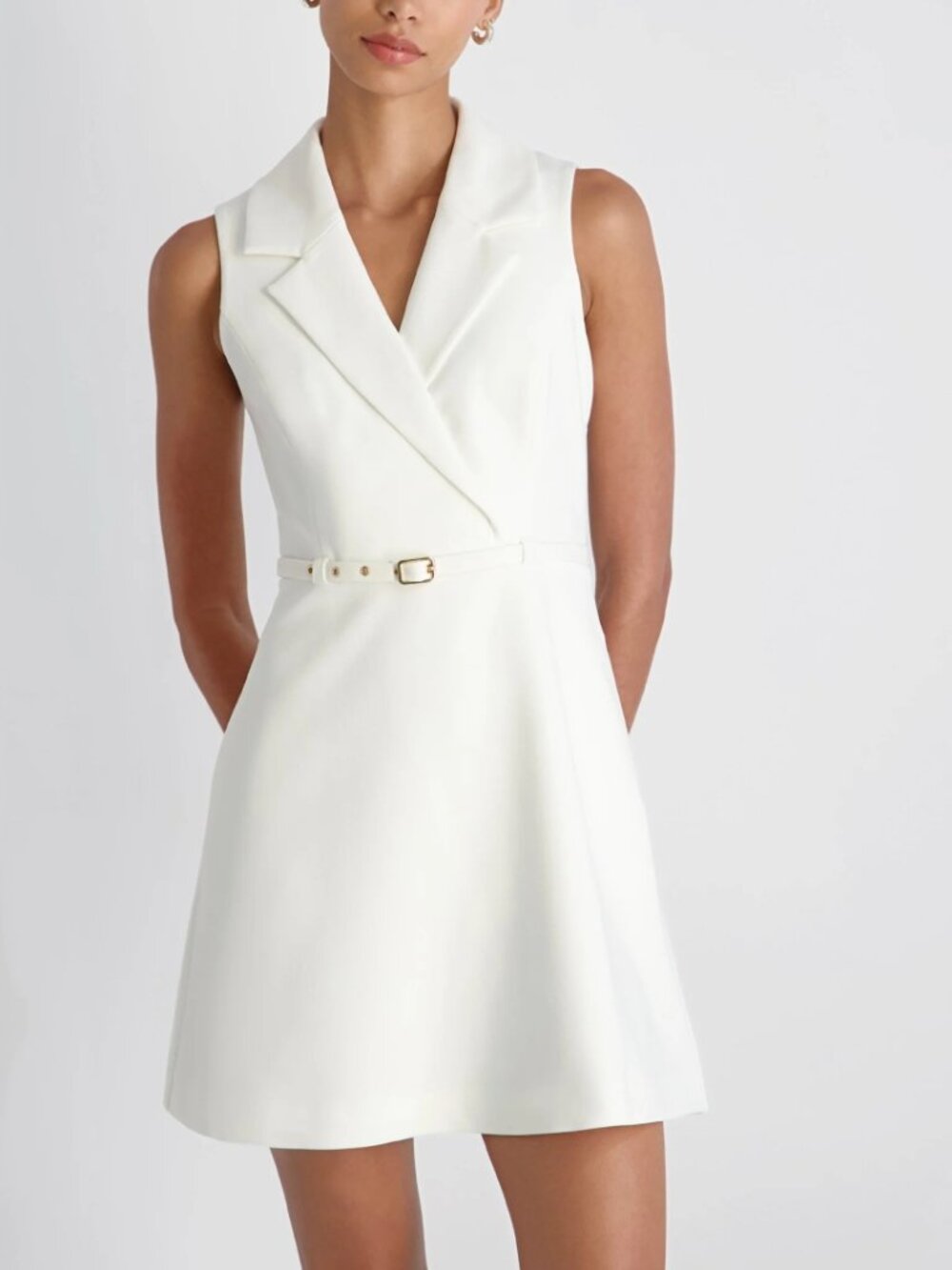 French Connection Azra Belted Sleeveless Twill Minidress Summer White Size 8 NWT